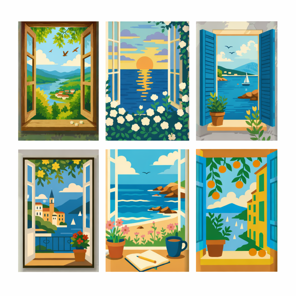 Coffret Douce Toiles – 6 Peintures par Numéros "Vues sur la mer"