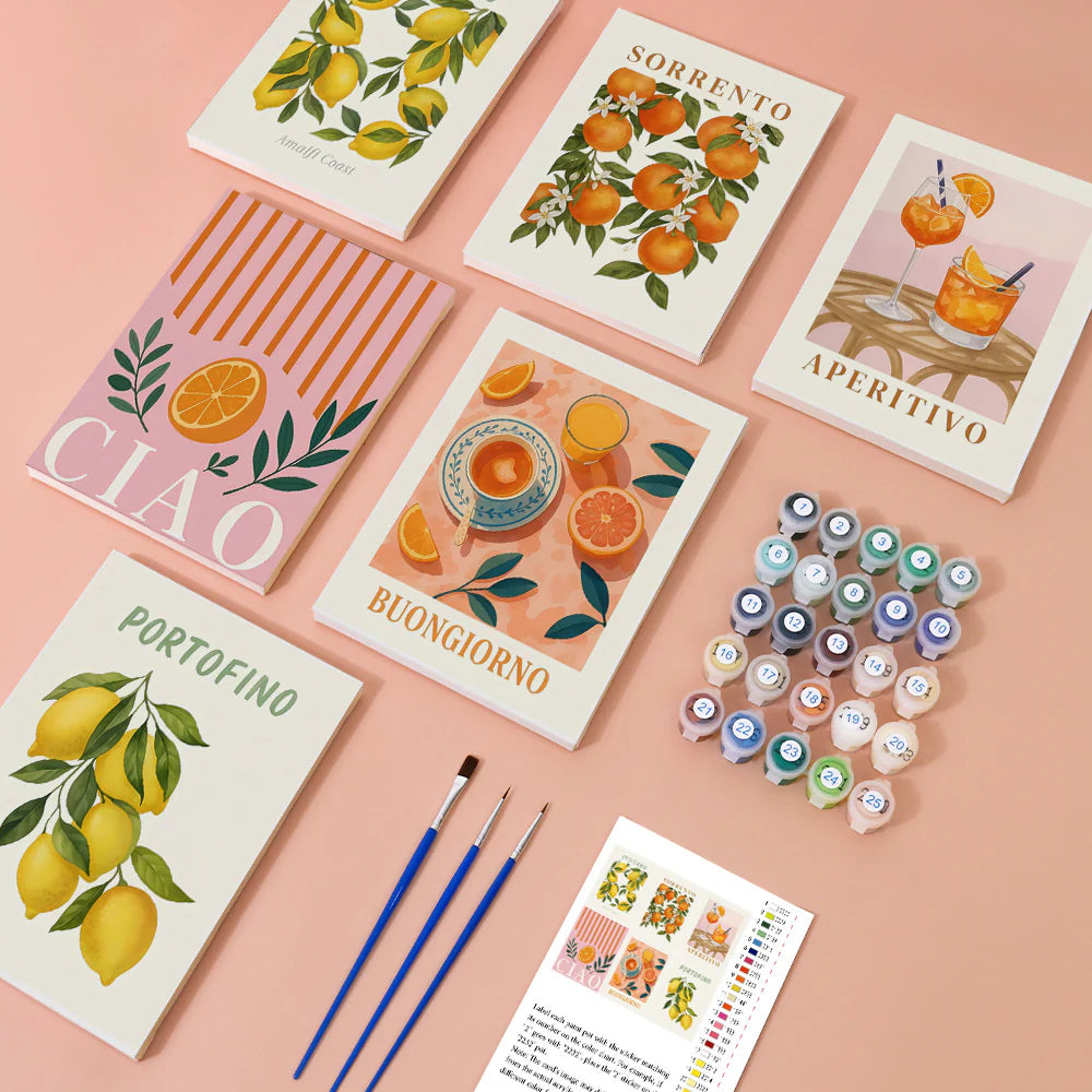 Coffret Douce Toiles – 6 Peintures par Numéros "Saveurs d’Italie"