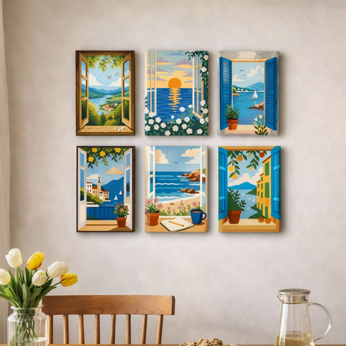 Coffret Douce Toiles – 6 Peintures par Numéros "Vues sur la mer"