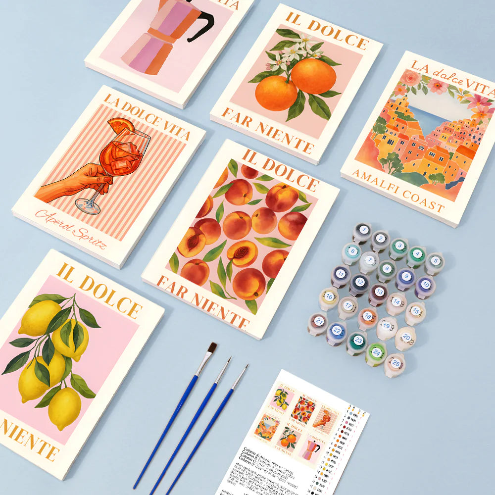 Coffret Douce Toiles – 6 Peintures par Numéros "Citronniers d’Amalfi"