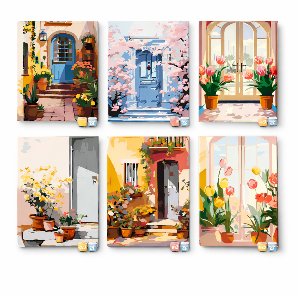 Coffret Douce Toiles – 6 Peintures par Numéros "Maison Fleurie"