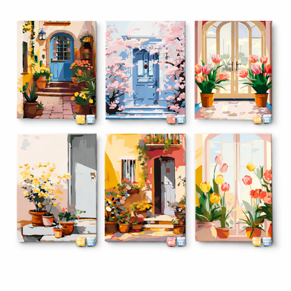 Coffret Douce Toiles – 6 Peintures par Numéros "Maison Fleurie"