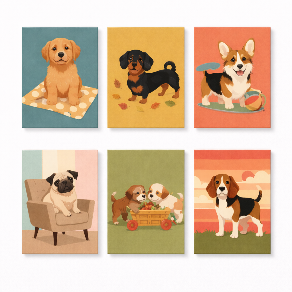 Coffret Douce Toiles – 6 Peintures par Numéros "La Vie en Pattes"