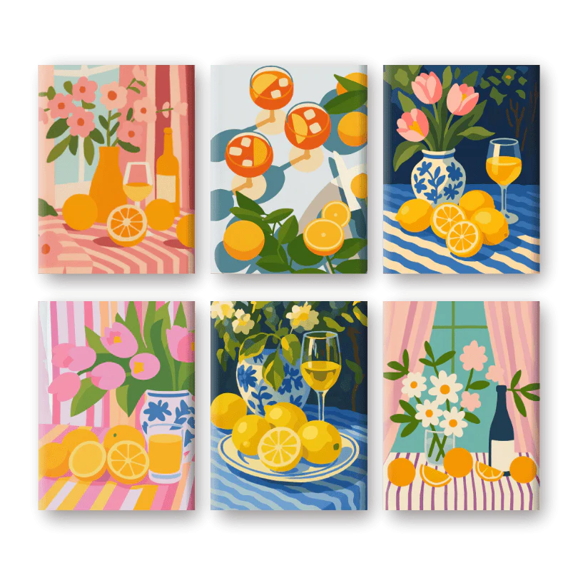 Coffret Douce Toiles – 6 Peintures par Numéros "Fleurs et boissons"