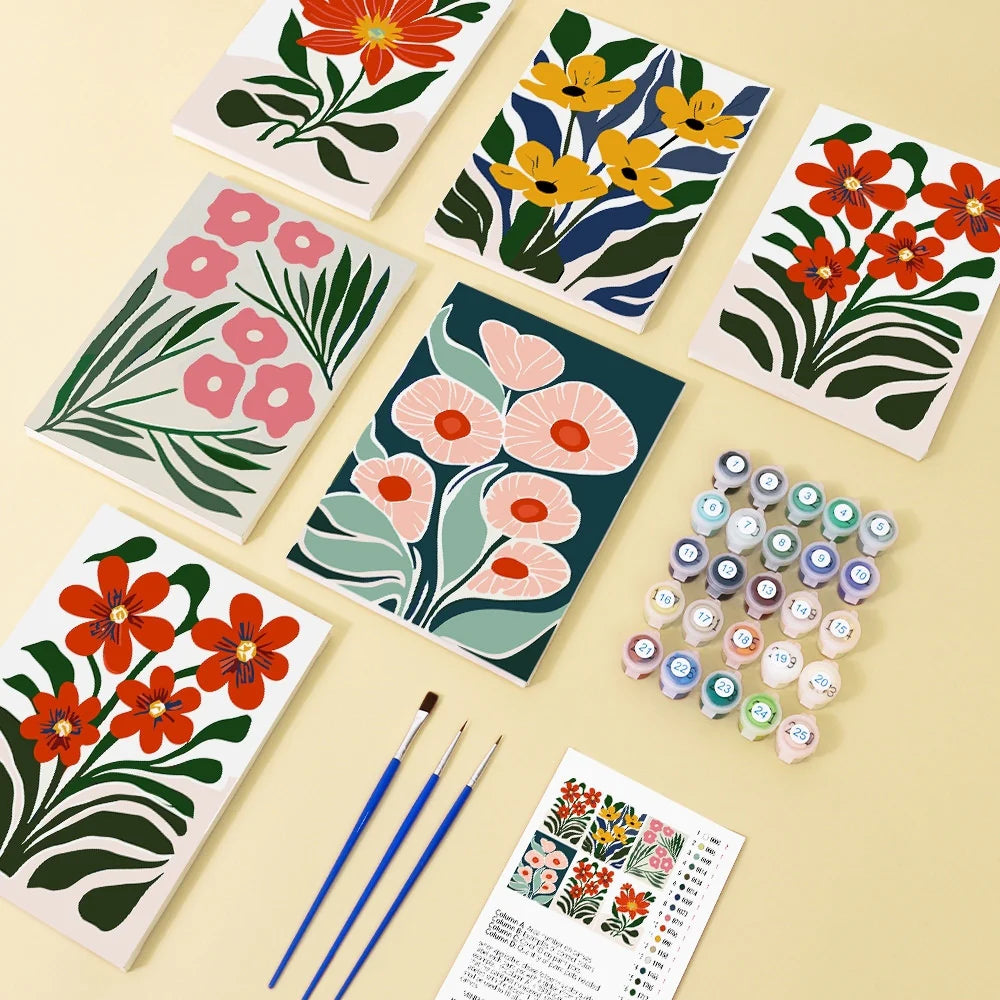 Coffret Douce Toiles – 6 Peintures par Numéros "Fleurs artistiques"
