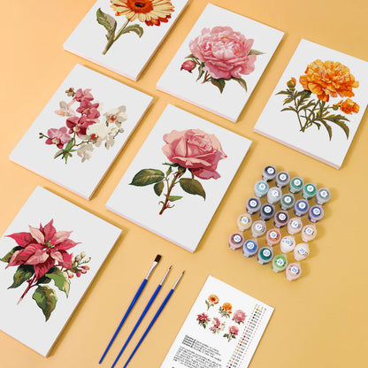 Coffret Douce Toiles – 6 Peintures par Numéros "Fleurs d’Élégance"