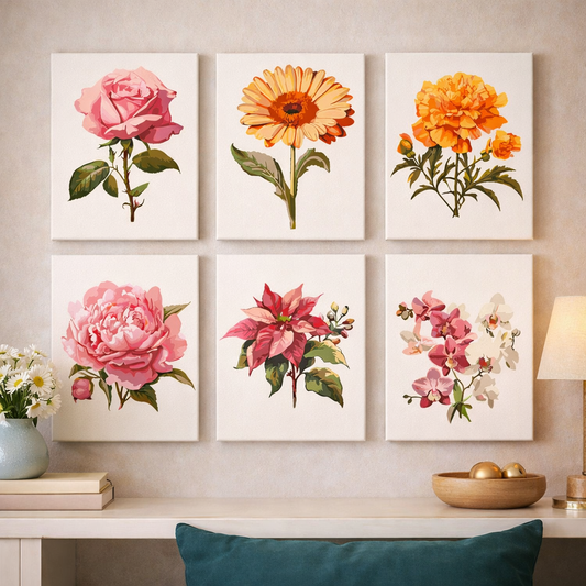 Coffret Douce Toiles – 6 Peintures par Numéros "Fleurs d’Élégance"